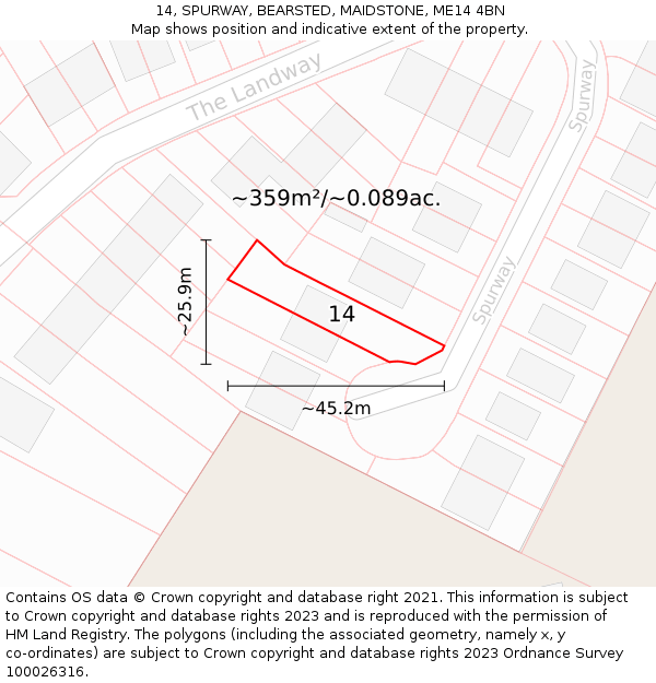14, SPURWAY, BEARSTED, MAIDSTONE, ME14 4BN: Plot and title map