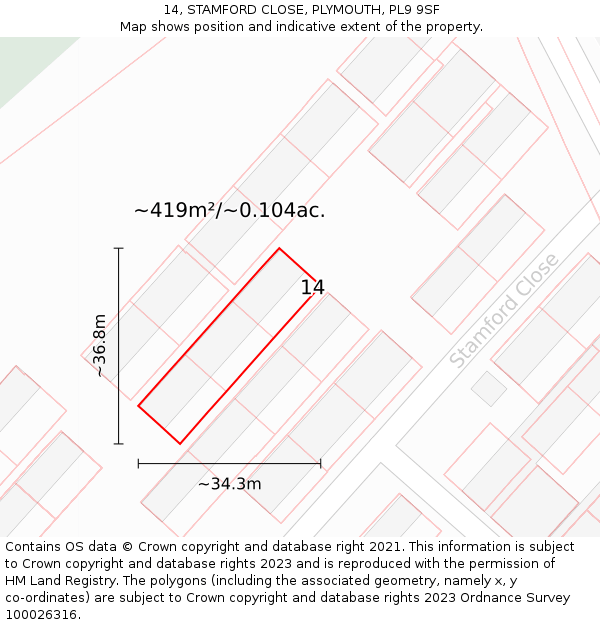 14, STAMFORD CLOSE, PLYMOUTH, PL9 9SF: Plot and title map