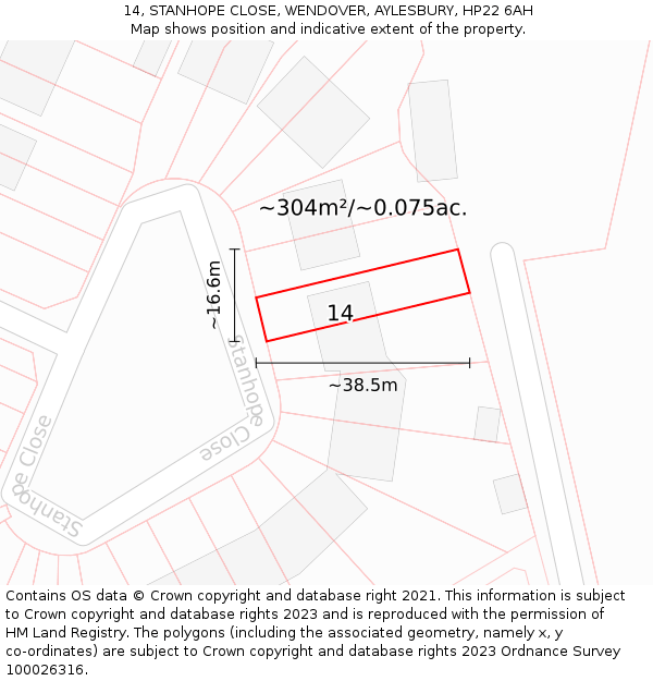 14, STANHOPE CLOSE, WENDOVER, AYLESBURY, HP22 6AH: Plot and title map