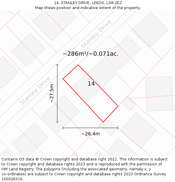 14, STANLEY DRIVE, LEEDS, LS8 2EZ: Plot and title map