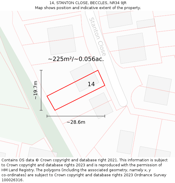 14, STANTON CLOSE, BECCLES, NR34 9JR: Plot and title map