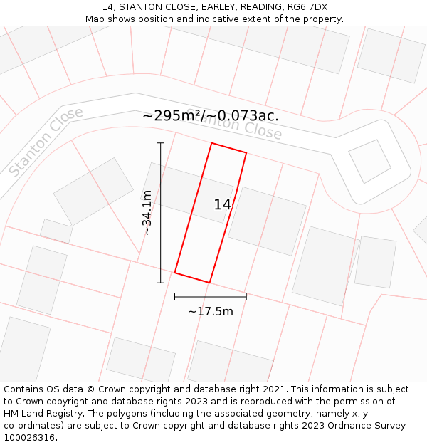 14, STANTON CLOSE, EARLEY, READING, RG6 7DX: Plot and title map