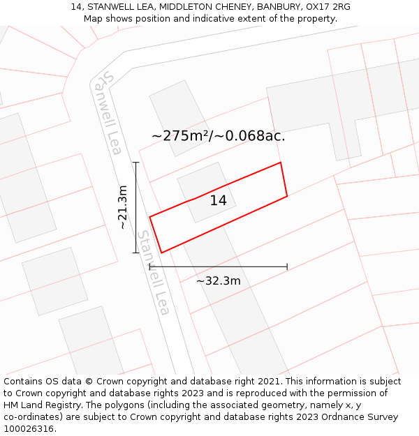14, STANWELL LEA, MIDDLETON CHENEY, BANBURY, OX17 2RG: Plot and title map
