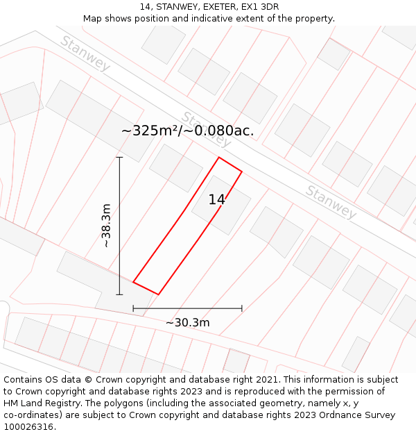 14, STANWEY, EXETER, EX1 3DR: Plot and title map