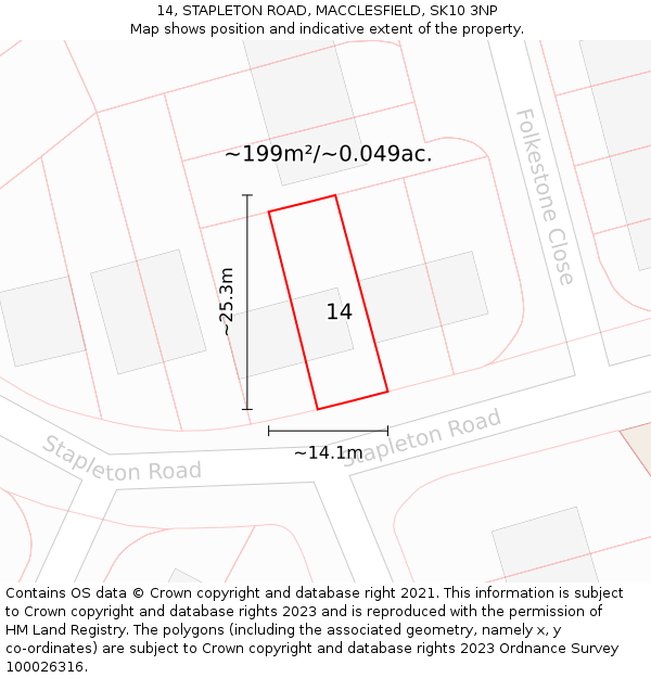 14, STAPLETON ROAD, MACCLESFIELD, SK10 3NP: Plot and title map