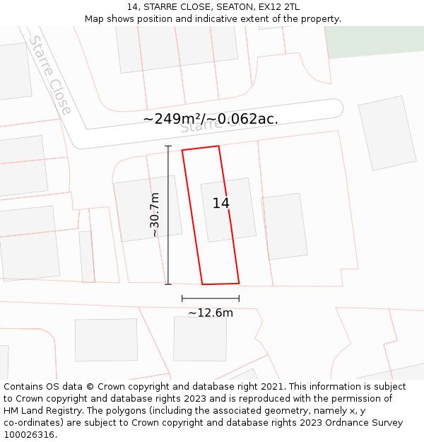 14, STARRE CLOSE, SEATON, EX12 2TL: Plot and title map