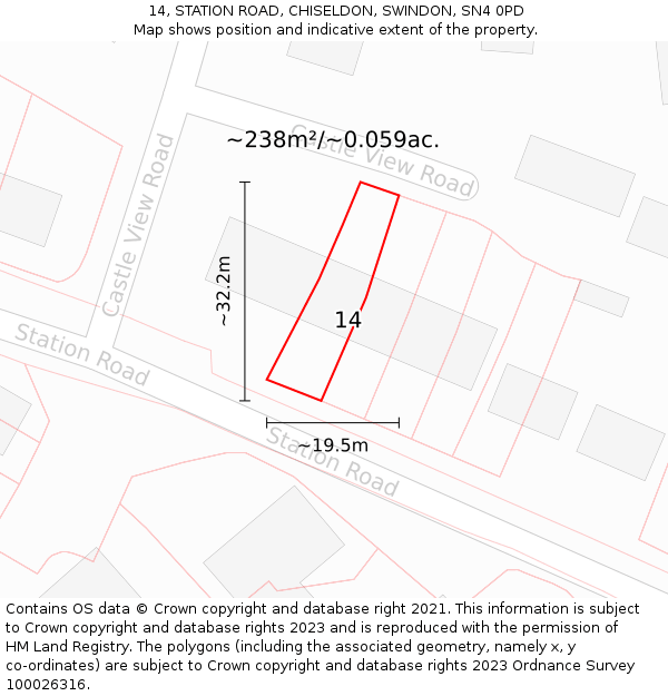 14, STATION ROAD, CHISELDON, SWINDON, SN4 0PD: Plot and title map