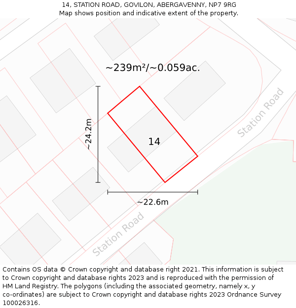 14, STATION ROAD, GOVILON, ABERGAVENNY, NP7 9RG: Plot and title map