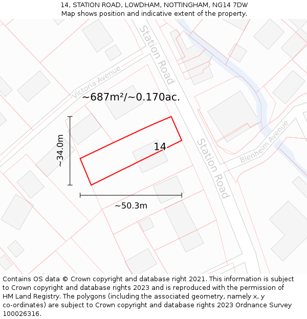14, STATION ROAD, LOWDHAM, NOTTINGHAM, NG14 7DW: Plot and title map