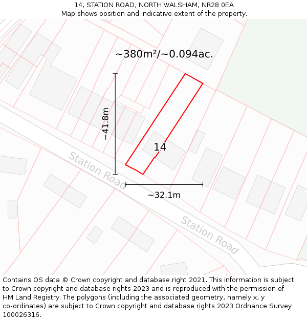 14, STATION ROAD, NORTH WALSHAM, NR28 0EA: Plot and title map