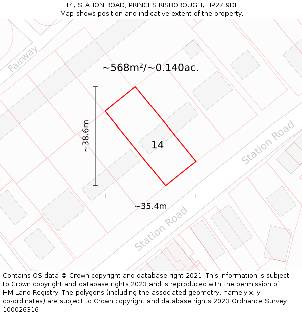 14, STATION ROAD, PRINCES RISBOROUGH, HP27 9DF: Plot and title map