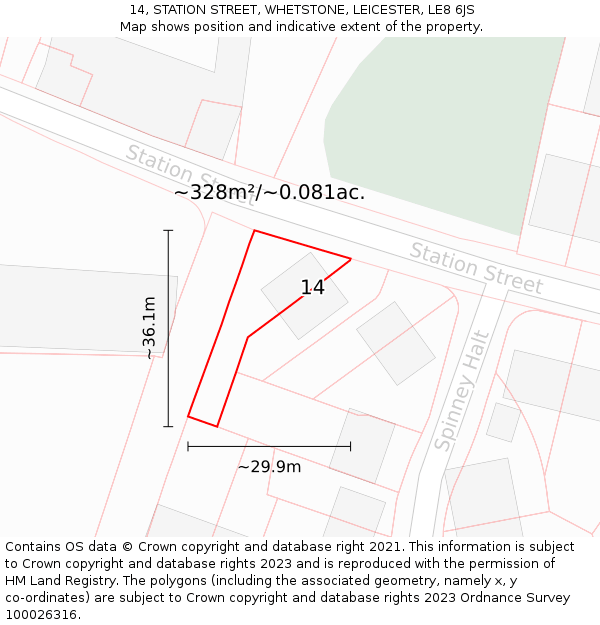 14, STATION STREET, WHETSTONE, LEICESTER, LE8 6JS: Plot and title map