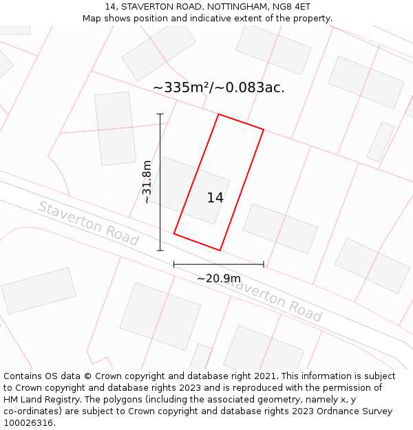 14, STAVERTON ROAD, NOTTINGHAM, NG8 4ET: Plot and title map