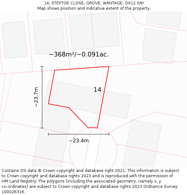 14, STEPTOE CLOSE, GROVE, WANTAGE, OX12 0AY: Plot and title map