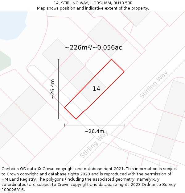 14, STIRLING WAY, HORSHAM, RH13 5RP: Plot and title map