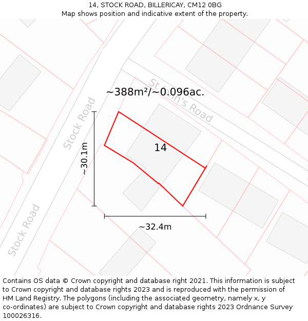 14, STOCK ROAD, BILLERICAY, CM12 0BG: Plot and title map