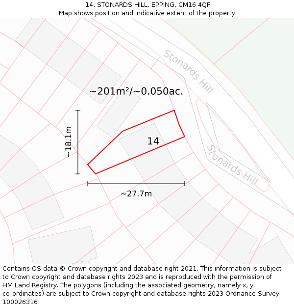 14, STONARDS HILL, EPPING, CM16 4QF: Plot and title map