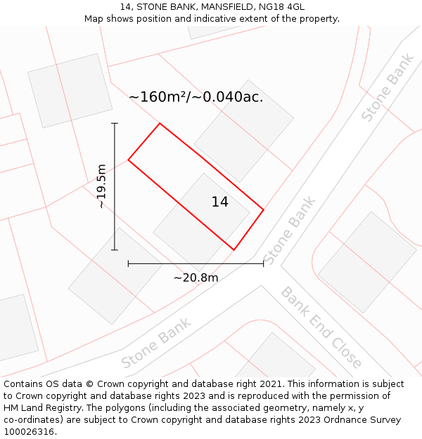 14, STONE BANK, MANSFIELD, NG18 4GL: Plot and title map