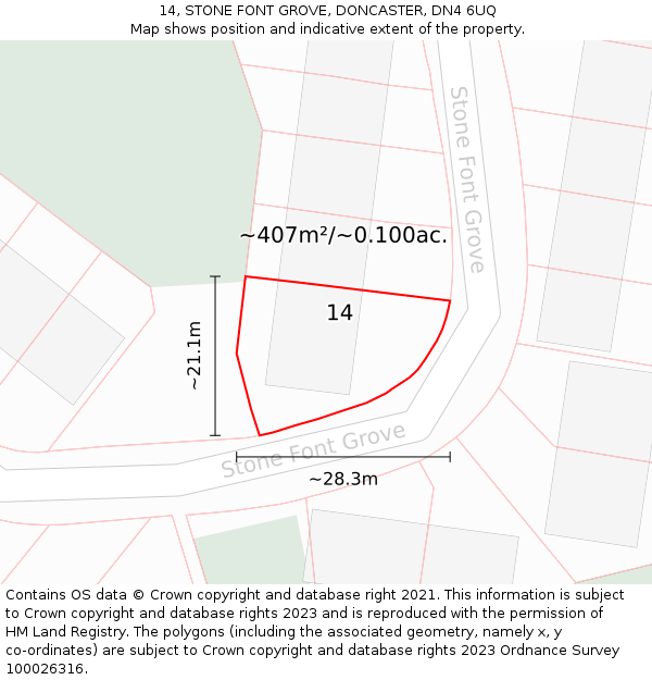 14, STONE FONT GROVE, DONCASTER, DN4 6UQ: Plot and title map