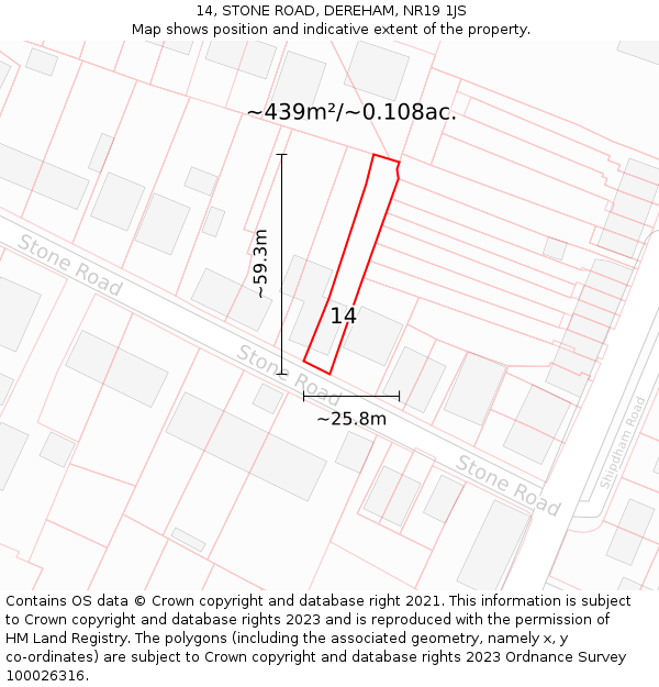 14, STONE ROAD, DEREHAM, NR19 1JS: Plot and title map