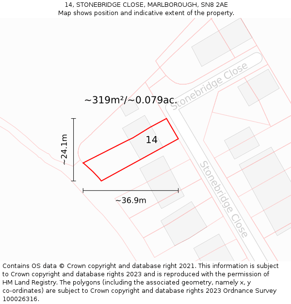 14, STONEBRIDGE CLOSE, MARLBOROUGH, SN8 2AE: Plot and title map