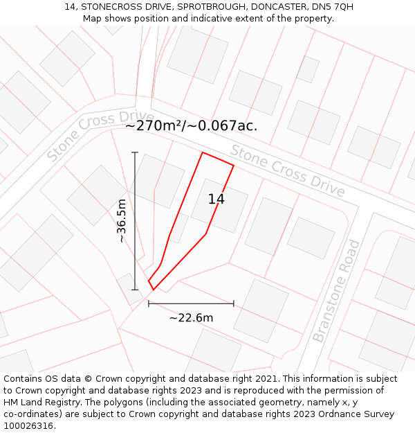 14, STONECROSS DRIVE, SPROTBROUGH, DONCASTER, DN5 7QH: Plot and title map