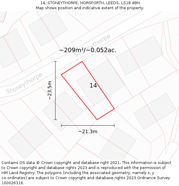 14, STONEYTHORPE, HORSFORTH, LEEDS, LS18 4BN: Plot and title map