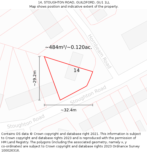14, STOUGHTON ROAD, GUILDFORD, GU1 1LL: Plot and title map
