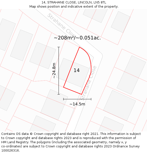 14, STRAHANE CLOSE, LINCOLN, LN5 8TL: Plot and title map