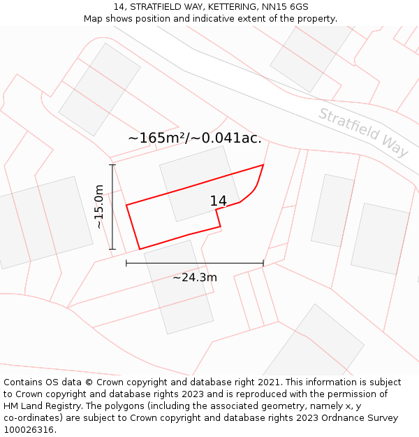 14, STRATFIELD WAY, KETTERING, NN15 6GS: Plot and title map