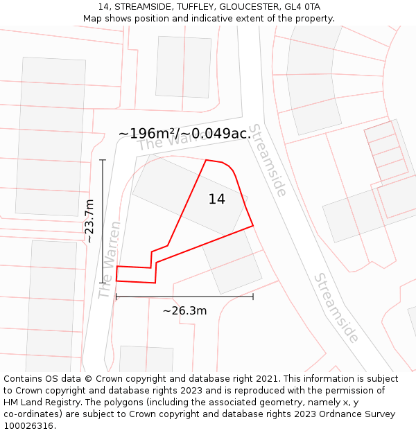 14, STREAMSIDE, TUFFLEY, GLOUCESTER, GL4 0TA: Plot and title map