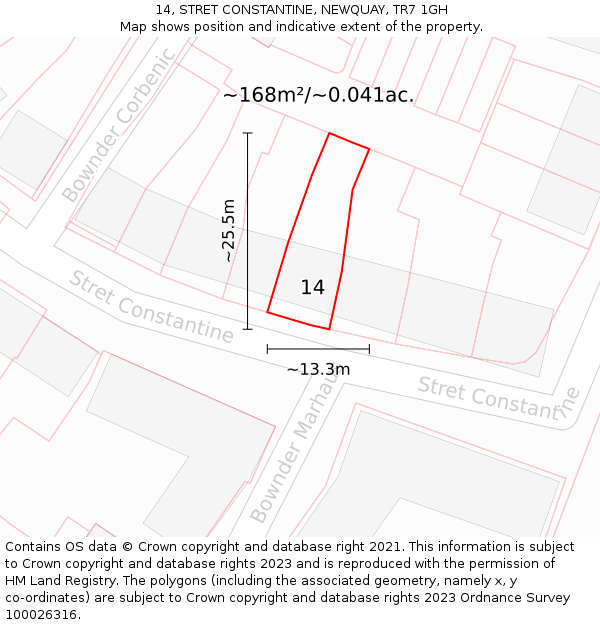 14, STRET CONSTANTINE, NEWQUAY, TR7 1GH: Plot and title map