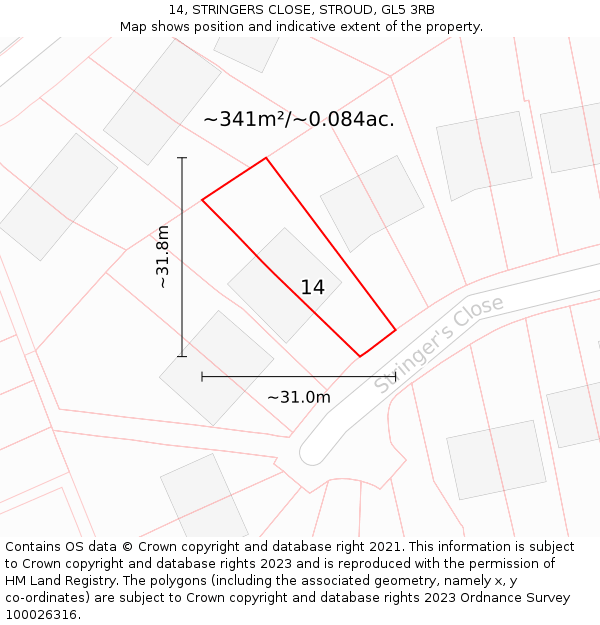 14, STRINGERS CLOSE, STROUD, GL5 3RB: Plot and title map