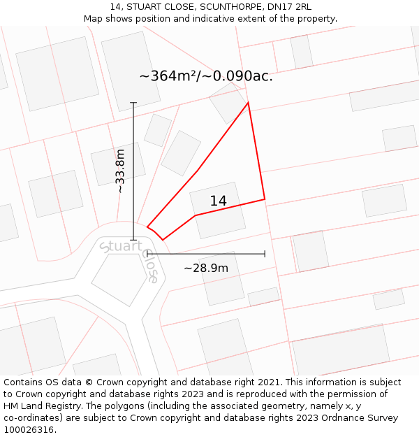 14, STUART CLOSE, SCUNTHORPE, DN17 2RL: Plot and title map