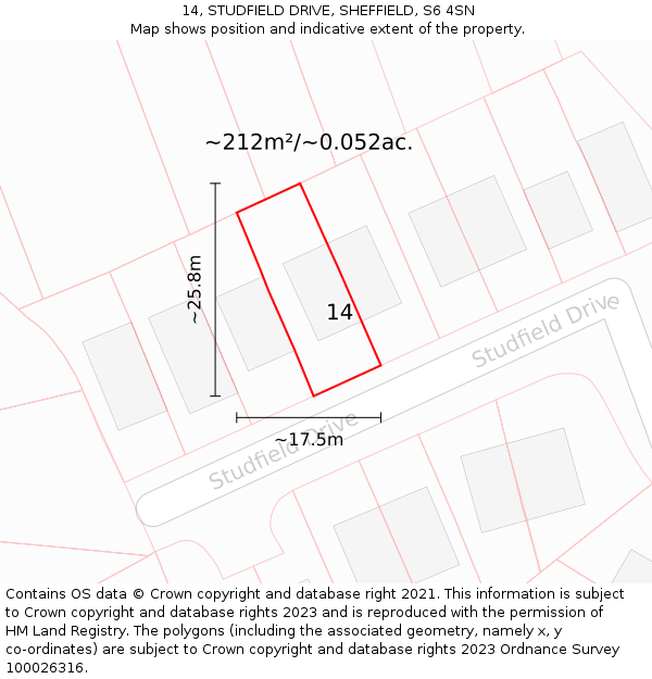 14, STUDFIELD DRIVE, SHEFFIELD, S6 4SN: Plot and title map