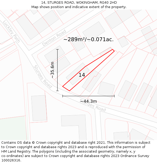 14, STURGES ROAD, WOKINGHAM, RG40 2HD: Plot and title map