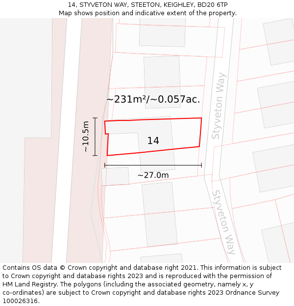14, STYVETON WAY, STEETON, KEIGHLEY, BD20 6TP: Plot and title map