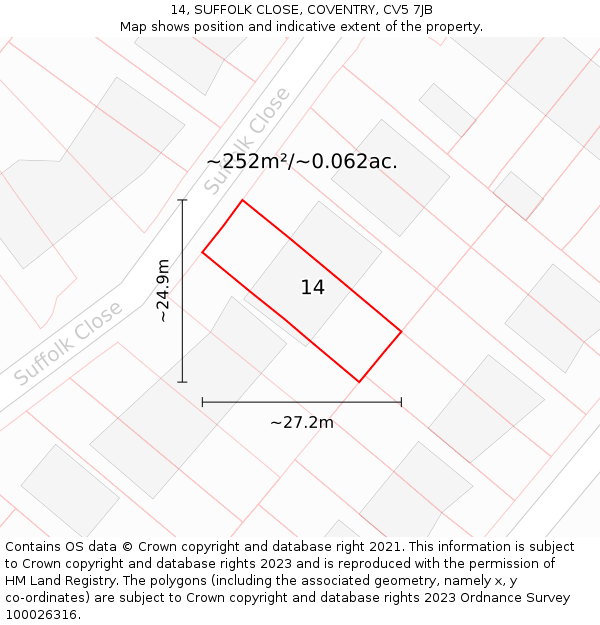 14, SUFFOLK CLOSE, COVENTRY, CV5 7JB: Plot and title map