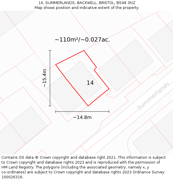 14, SUMMERLANDS, BACKWELL, BRISTOL, BS48 3NZ: Plot and title map