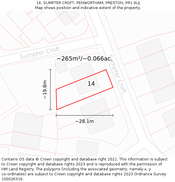 14, SUMPTER CROFT, PENWORTHAM, PRESTON, PR1 9UJ: Plot and title map