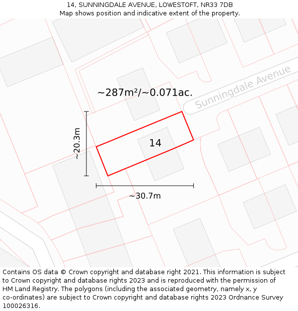 14, SUNNINGDALE AVENUE, LOWESTOFT, NR33 7DB: Plot and title map