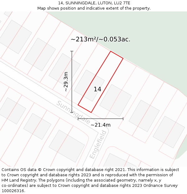 14, SUNNINGDALE, LUTON, LU2 7TE: Plot and title map
