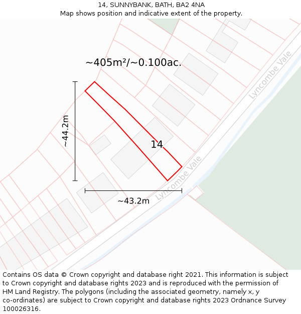 14, SUNNYBANK, BATH, BA2 4NA: Plot and title map