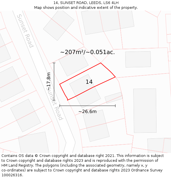 14, SUNSET ROAD, LEEDS, LS6 4LH: Plot and title map