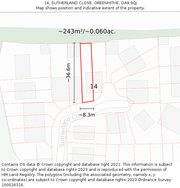 14, SUTHERLAND CLOSE, GREENHITHE, DA9 9QJ: Plot and title map
