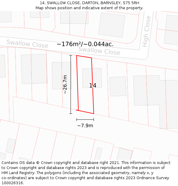 14, SWALLOW CLOSE, DARTON, BARNSLEY, S75 5RH: Plot and title map