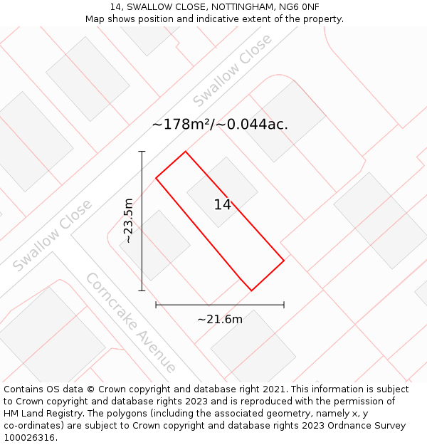 14, SWALLOW CLOSE, NOTTINGHAM, NG6 0NF: Plot and title map