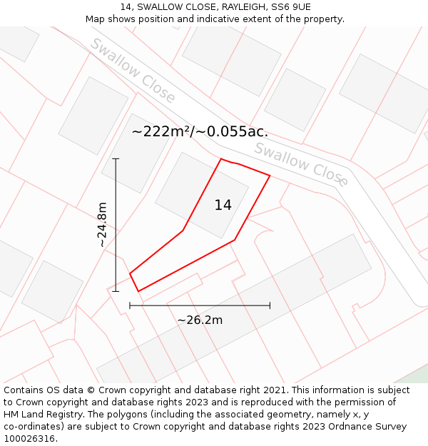 14, SWALLOW CLOSE, RAYLEIGH, SS6 9UE: Plot and title map