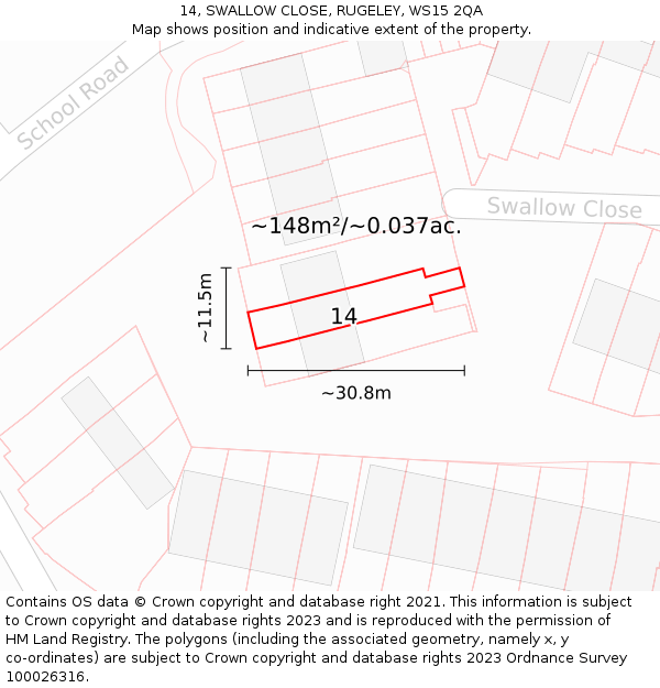 14, SWALLOW CLOSE, RUGELEY, WS15 2QA: Plot and title map