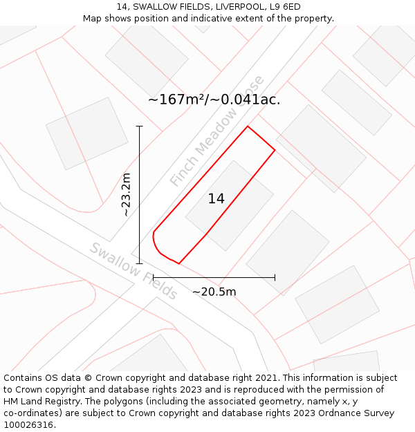 14, SWALLOW FIELDS, LIVERPOOL, L9 6ED: Plot and title map